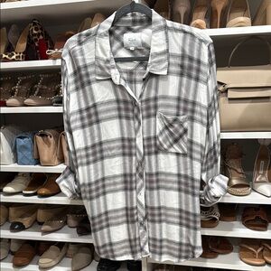 Rails Gray and White Plaid Button-Down Shirt - XLarge